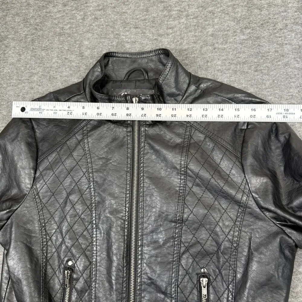 Lapis Women’s Faux Leather Moto Bomber Jacket Black Quilted size Large Edgy